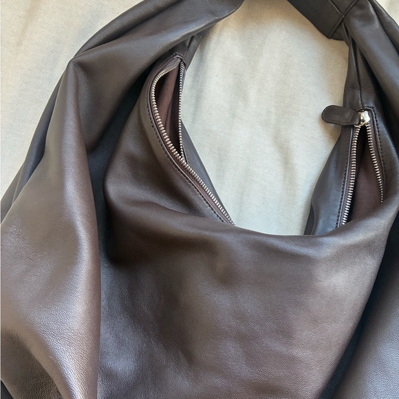 Large Slouchy Leather Hobo Bag - Dark Brown - Picture 3 of 6